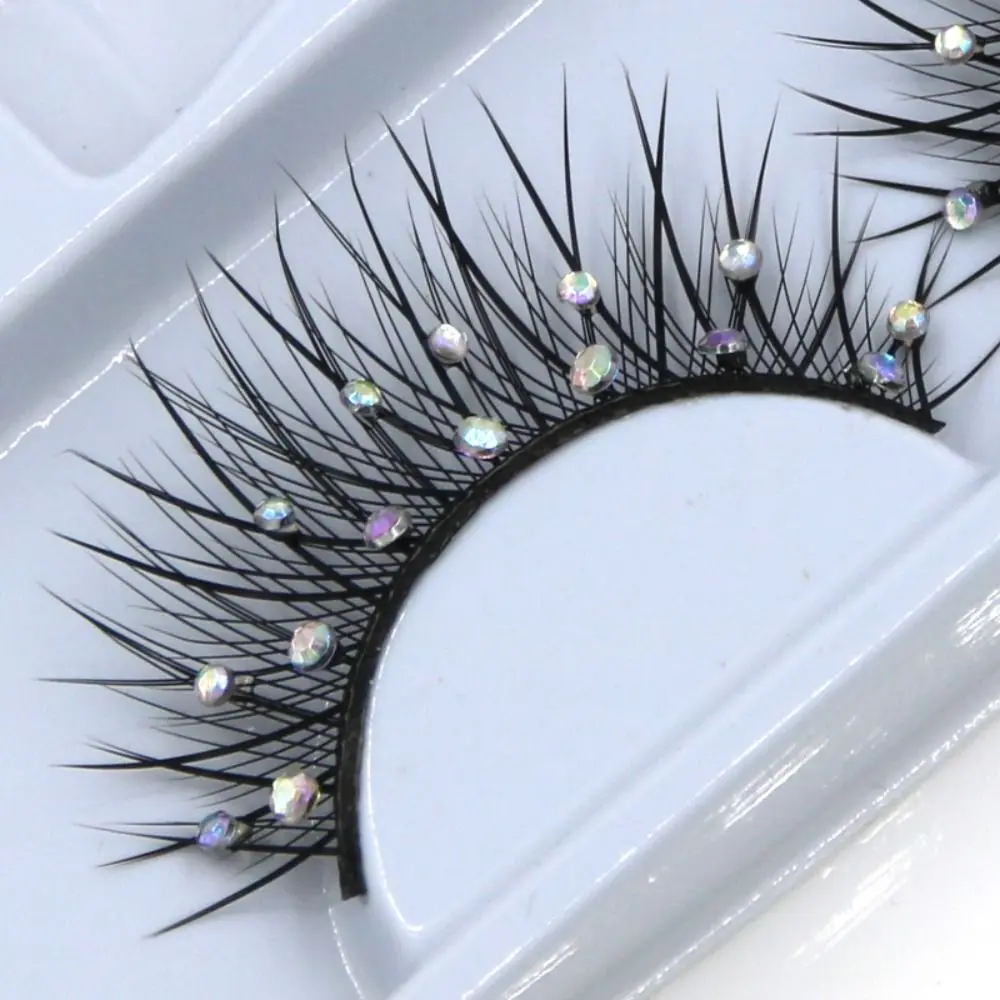 1Pair Manga Lashes Rhinestone Shiny Spiky Anime Eyelashes Daily Dating Makeup False Eyelashes Cosplay Diamond Lashes Wispy