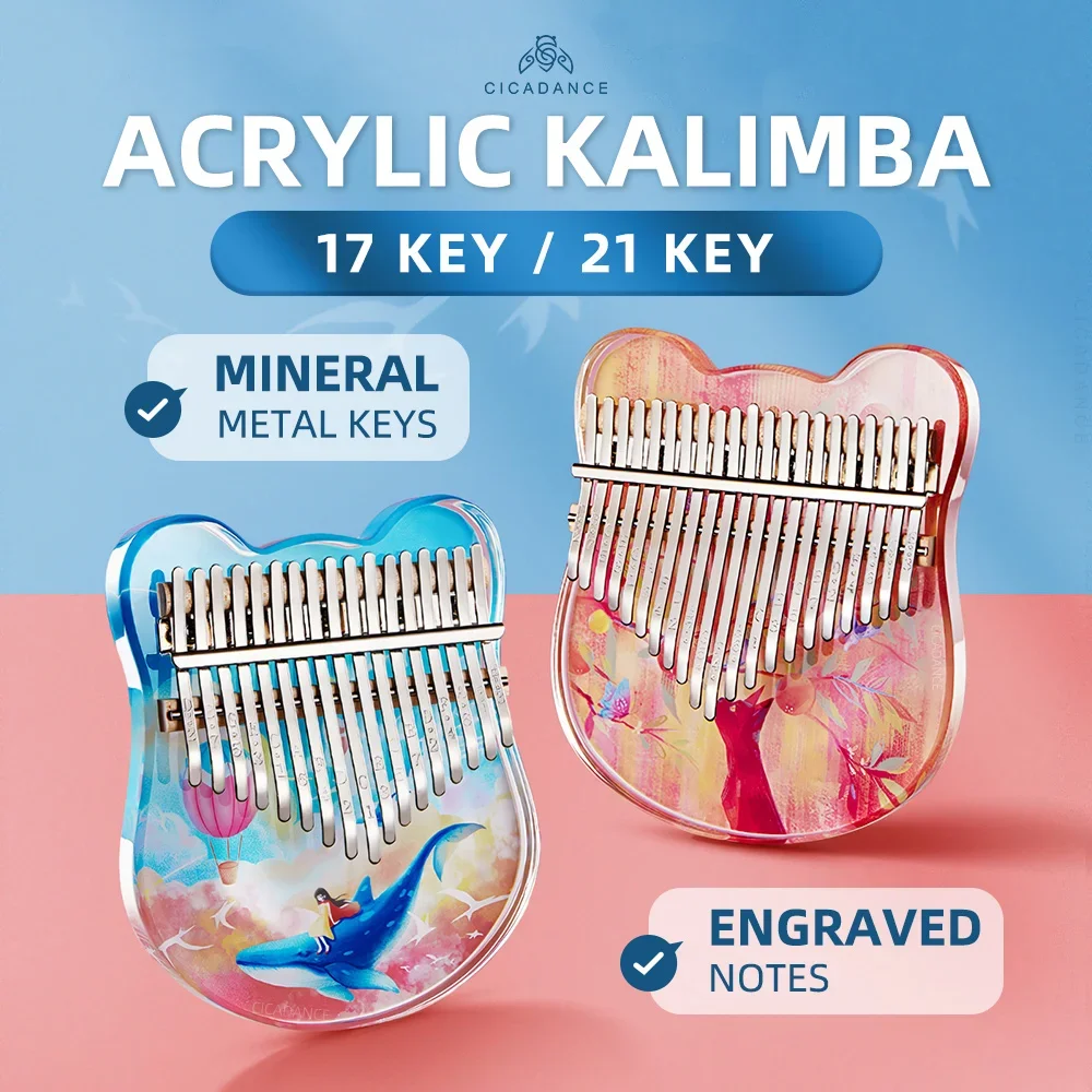 

Acrylic Kalimba 17/21 Keys Painted Pattern Thumb Piano Calimba Keyboard Musical Instruments With Tuning Hammer Accessories Gifts