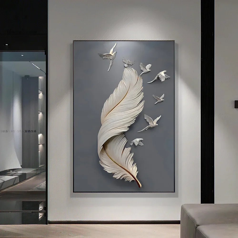 Modern Minimalist Wall Art Abstract 3D Effect Feather Pigeon HD Canvas Print Poster Home Living Room Bedroom Decoration