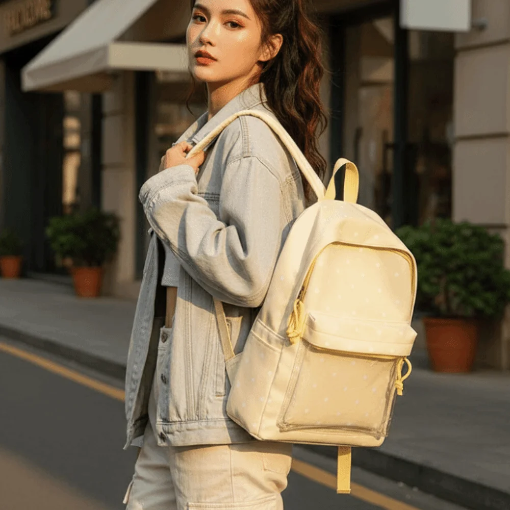 Ita-Tasche im japanischen Stil mit transparentem Fenster, großer Kapazität, leichtem Polyesterfutter und Polka-Dot-Muster. – Detail 9