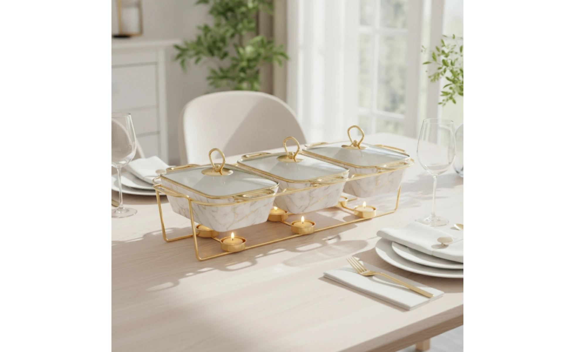 Casserole Dish Set with Rack Glazed Rotating Buffet Server Ceramic Baking Dish with Lid Contemporary Bakeware Classic for Hosts