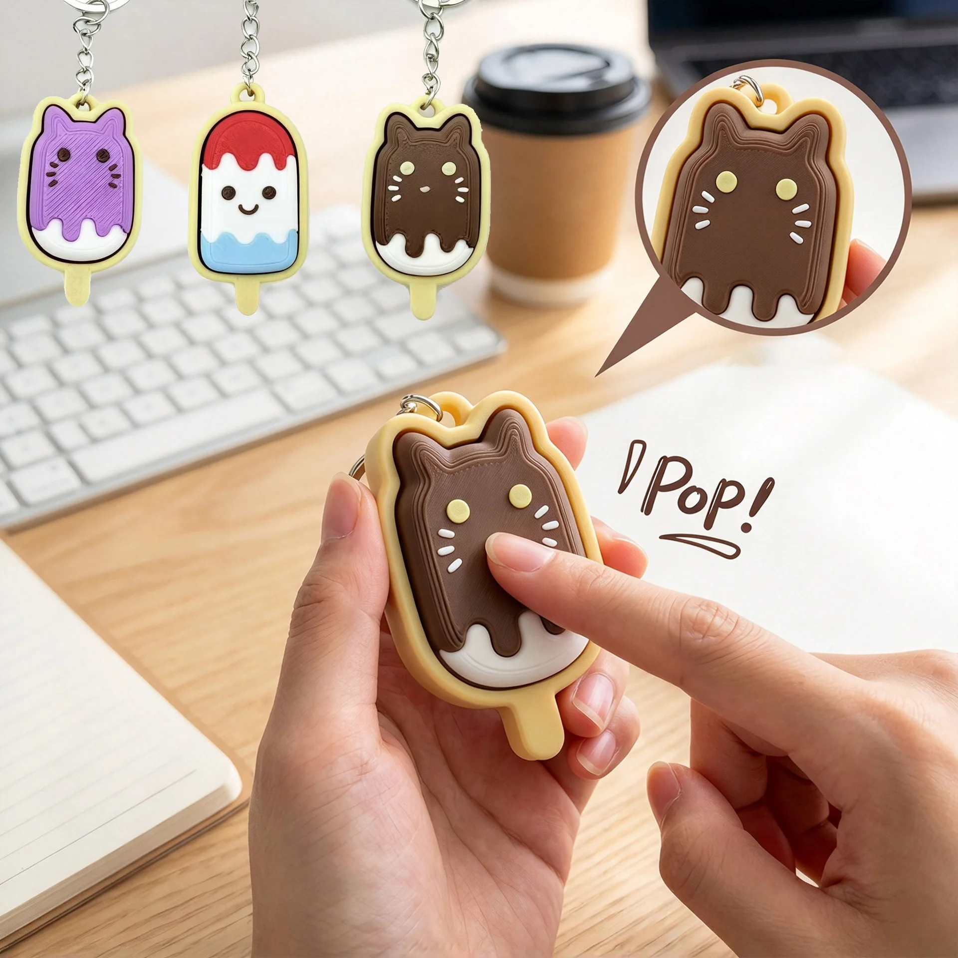 3D Printing Chocolate Ice Cream Fingertip Button Click Toys Kids Stress Relief Toy Portable Keychain Pendant Gift Fidget Spinner