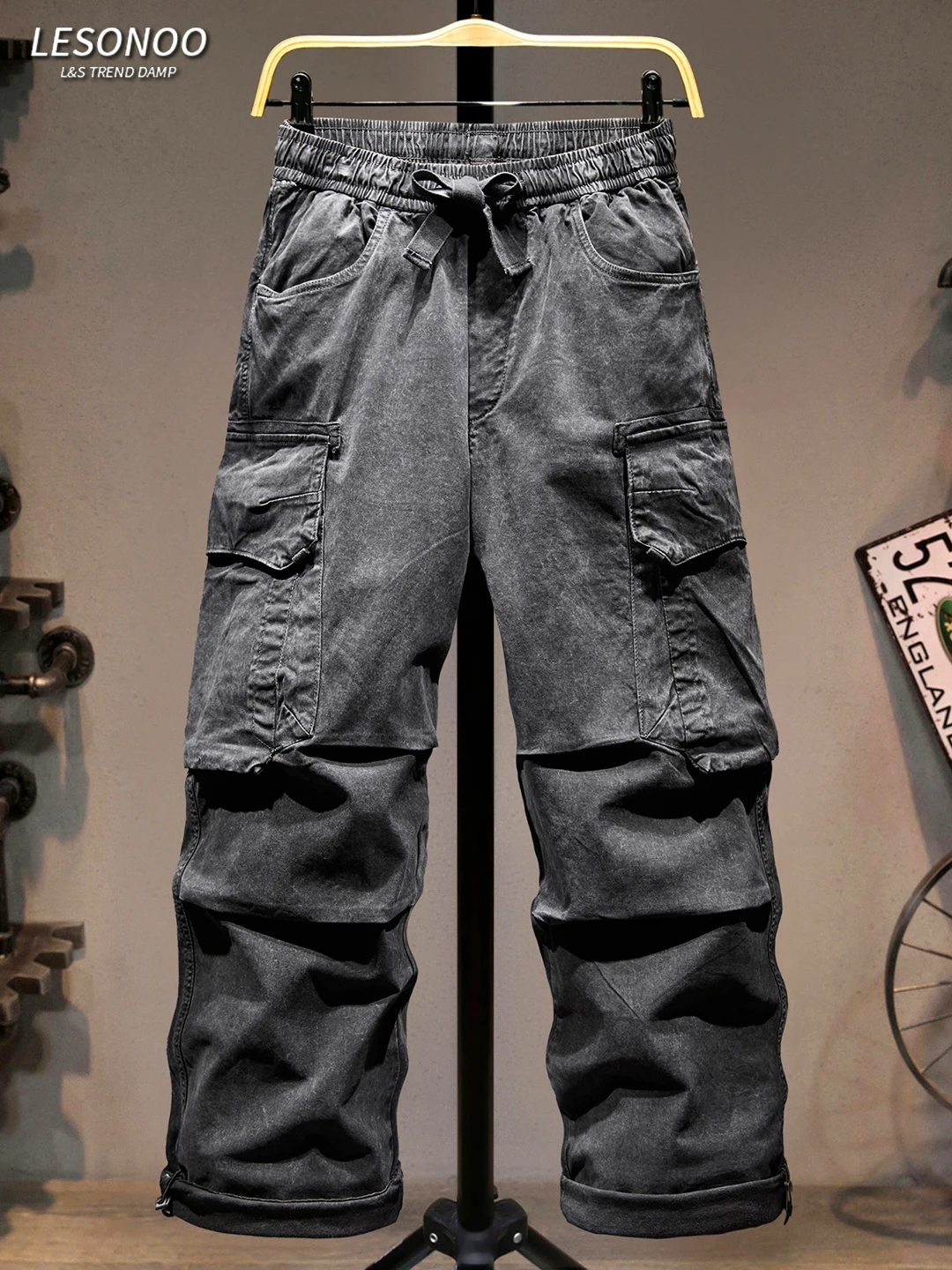 

Trendy Men's Workwear Pants Multiple kets Straight Leg Elastic Waist Loose Fit Casual Pants Faionable All-Match Comfortable