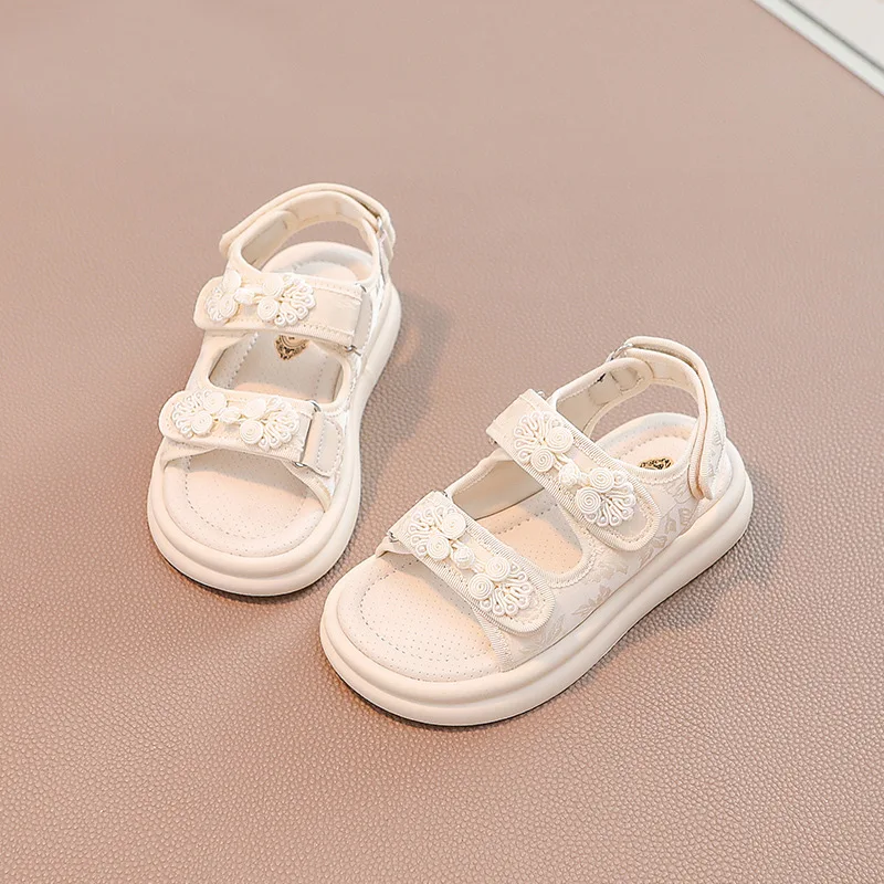 Girls' Chinese style Princess sandals 2024 summer new children's new Chinese embroidery small fragrant wind princess shoes