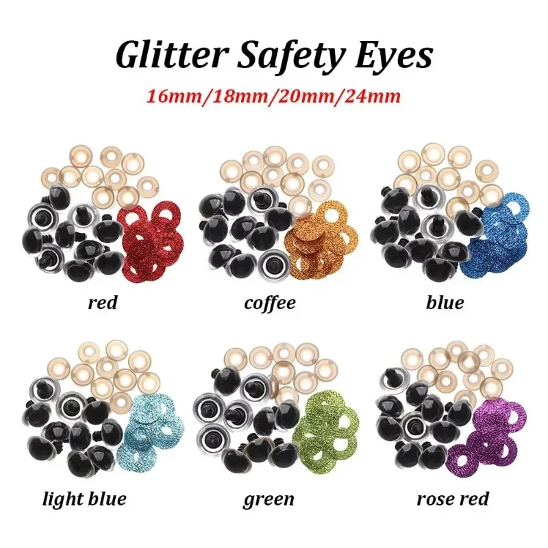 

10pcs 16/18/20/24mm Round Plastic Clear Plush Doll Findings Stuffed Toys Glitter Safety Eyes Nonwovens Hard Washer