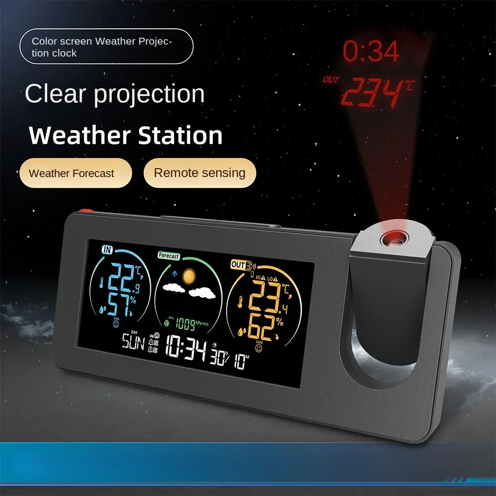 Electronic Projection Perpetual Calendar Weather Station Weather Forecast Temperature Humidity Color Screen Digital Alarm Clock