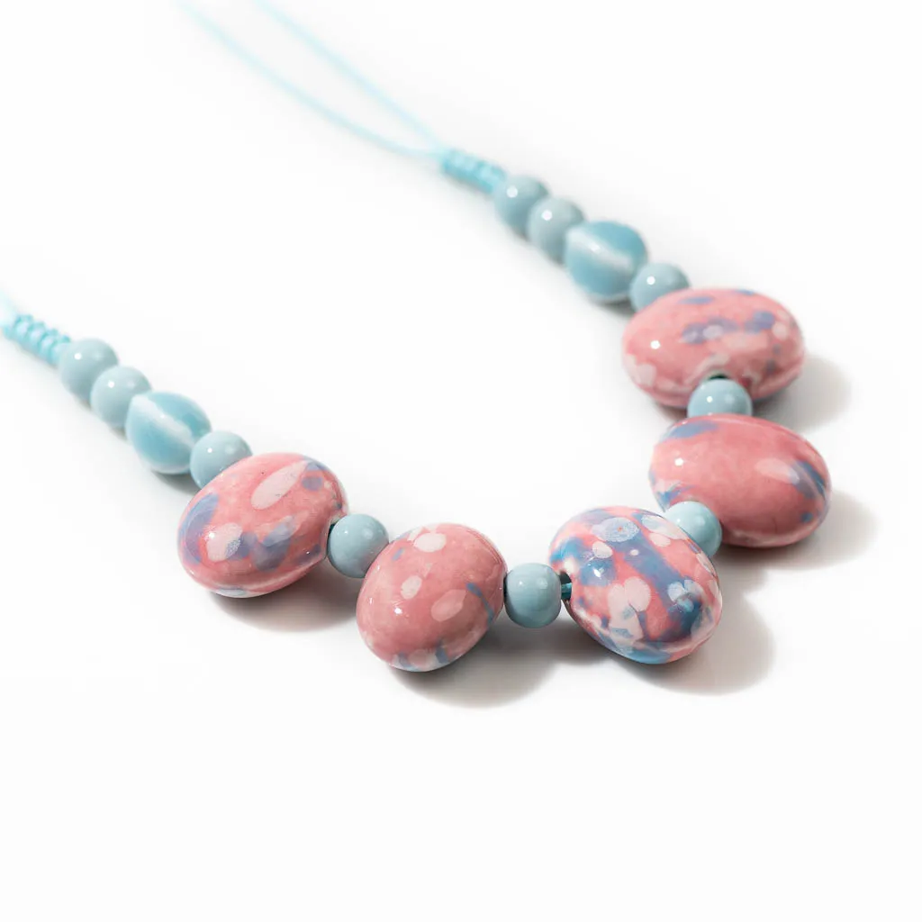 Blue Pink Cobblestone Shape Ceramic Bohemia Bead Necklace Pendant Vintage Necklaces Classic Style Jewelry #2584