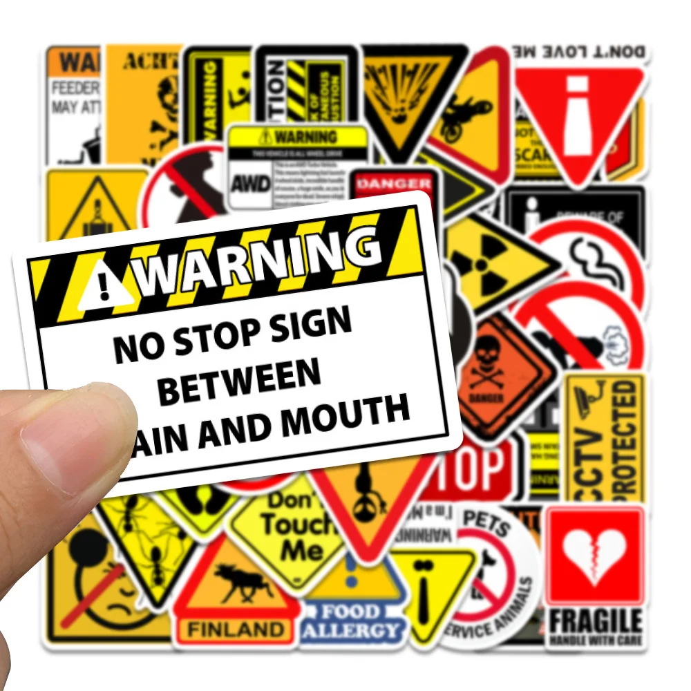 10/50PCS  Warning sign Stickers Cartoon Decals Decorative Luggage Laptop Phone Fridge Scrapbook Sticker Kids Graffiti Toys Gift