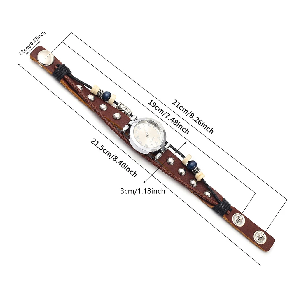 Vintage Punk Hip Hop Quartz Watch Cowhide Strap Beaded Bracelet Wristwatch Streetwear Accessories For Men Women Unisex