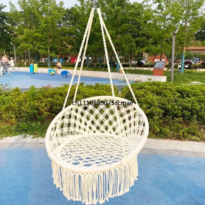 Outdoor Courtyard Swing Fringed Cradle Chair Woven Hanging Basket Balcony Lazy Foldable Simple Hanging Rocking Chair
