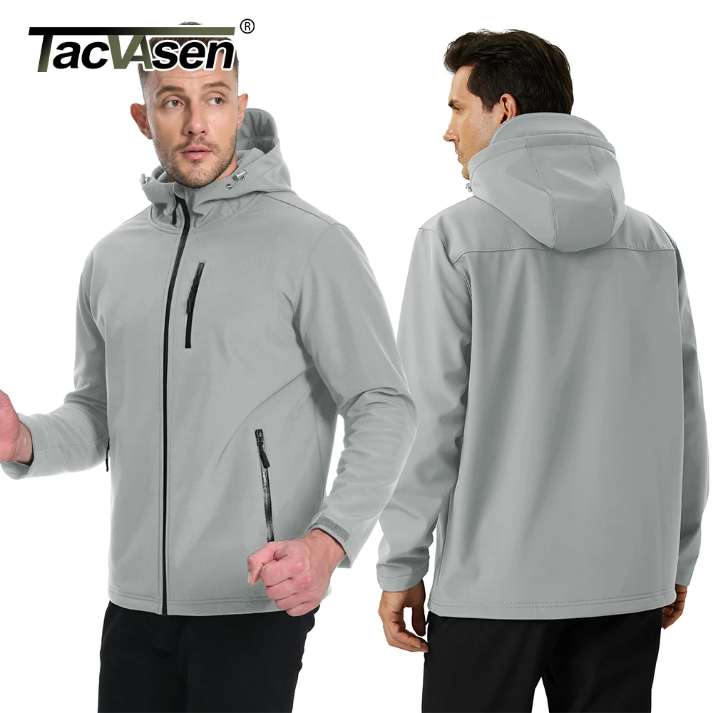 TACVASEN Hiking Outdoor Jackets Men's Hooded Fleece Lined Coats Softshell Waterproof Windpoof Outerwear Multiple Zipper Pockets