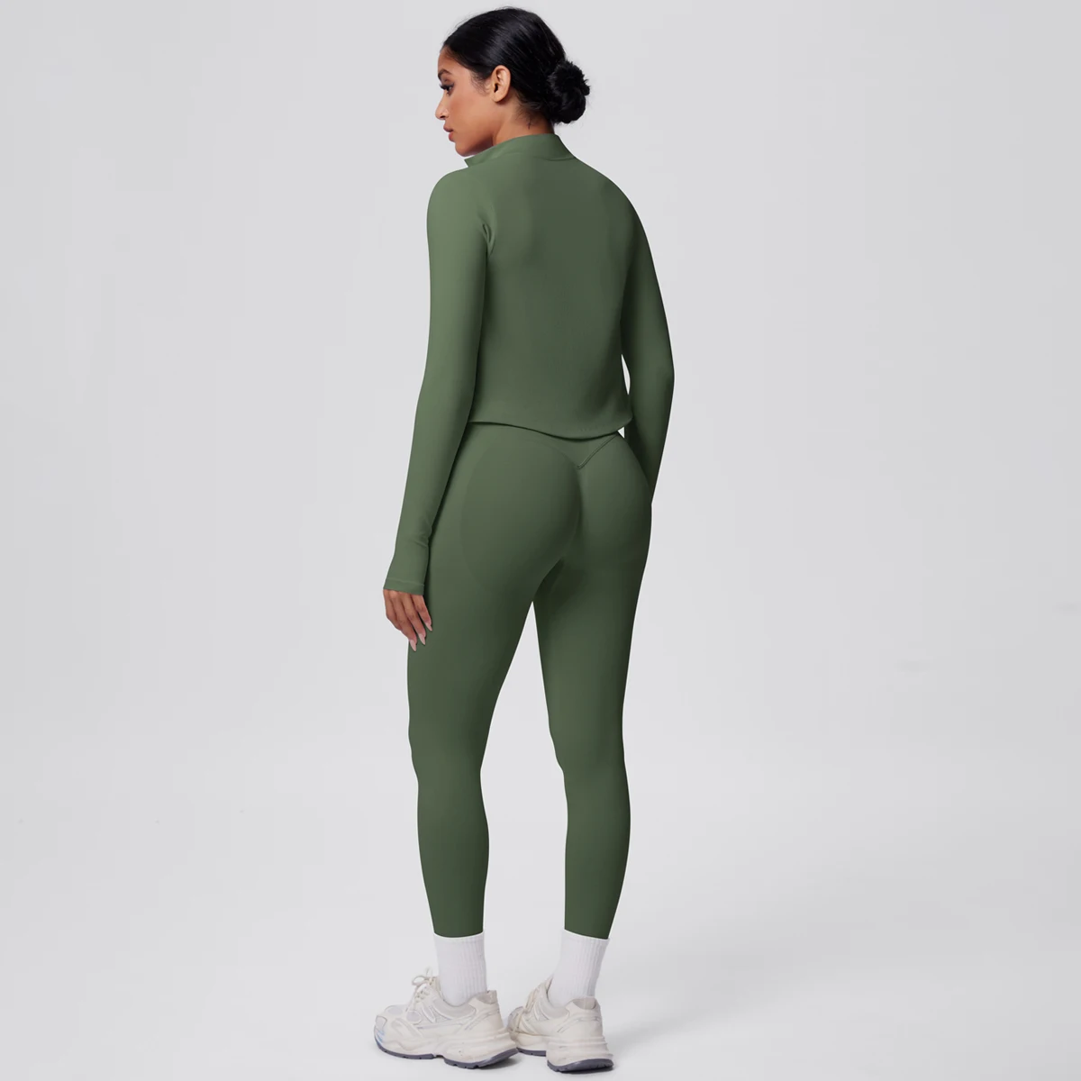 3PCS Yoga Set for Women's Yoga Zipper Long Sleeves Jacket Solid Color Gather Backless Halter Bra Gym Push Up Fitness Pants Set