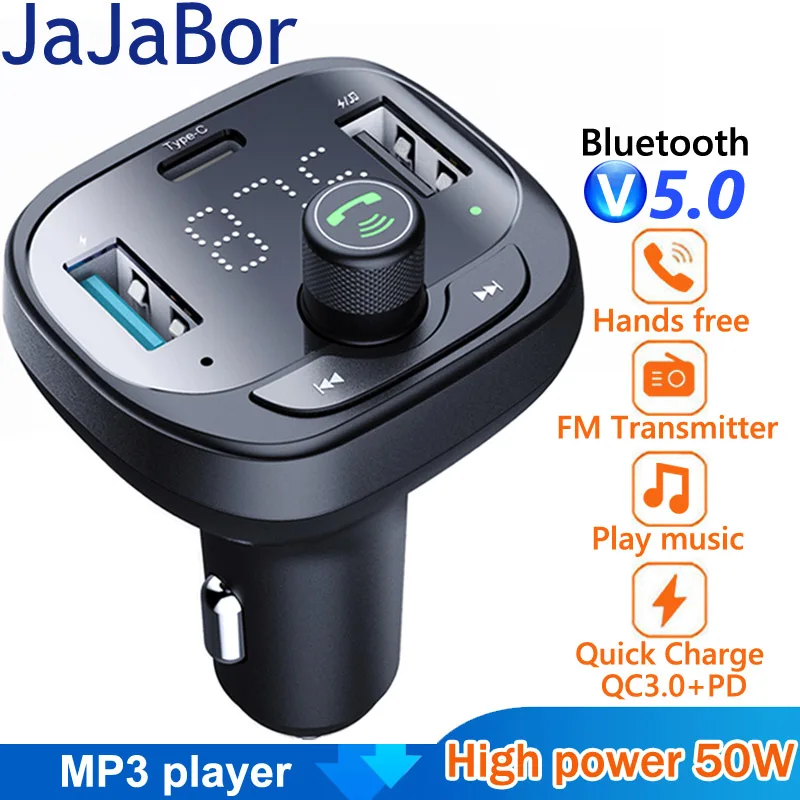 

JaJaBor Car FM Transmitter Car MP3 Player QC3.0 Type C PD Fast Charging 2 USB Charger Bluetooth Handsfree Wireless FM Modulator