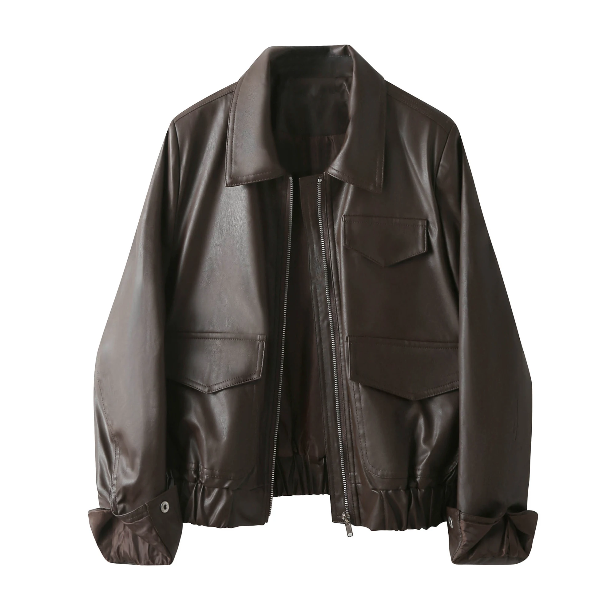 ملابس Jaet النسائية ذات الجلد البني الأمريكي القديم لربيع وخريف 2025 ملابس رائعة متعددة الاستخدامات للدراجات النارية #5