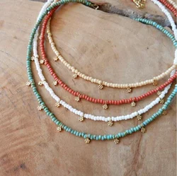 Boho Color Seed Bead Choker Necklace Flush with Neck Flowers Beautiful Beaded Choker Neck Level Birthday Gifts for Her