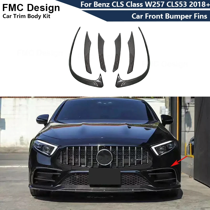 Carbon Fiber Car Front Bumper Side Splitters Fins Canards Parts For Mercedes Benz CLS Class W257 CLS53 350 2018+ Body kit