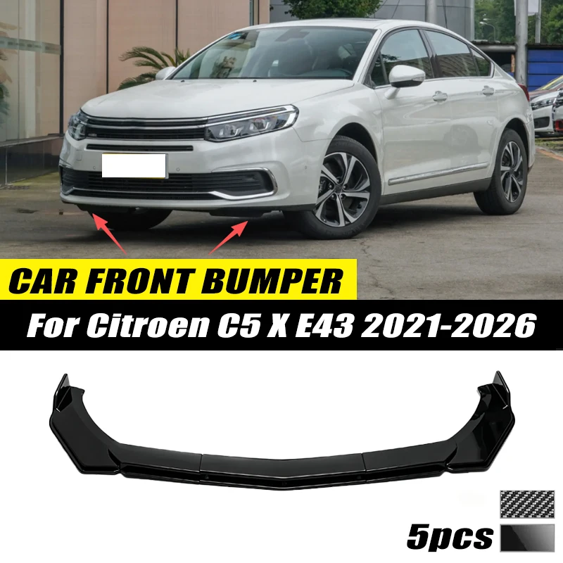 For Citroen C5 X E43 2021-2026 Front Bumper Lip Front Guard Spoiler High-quality ABS Material Body Kit Front Lip Accessory
