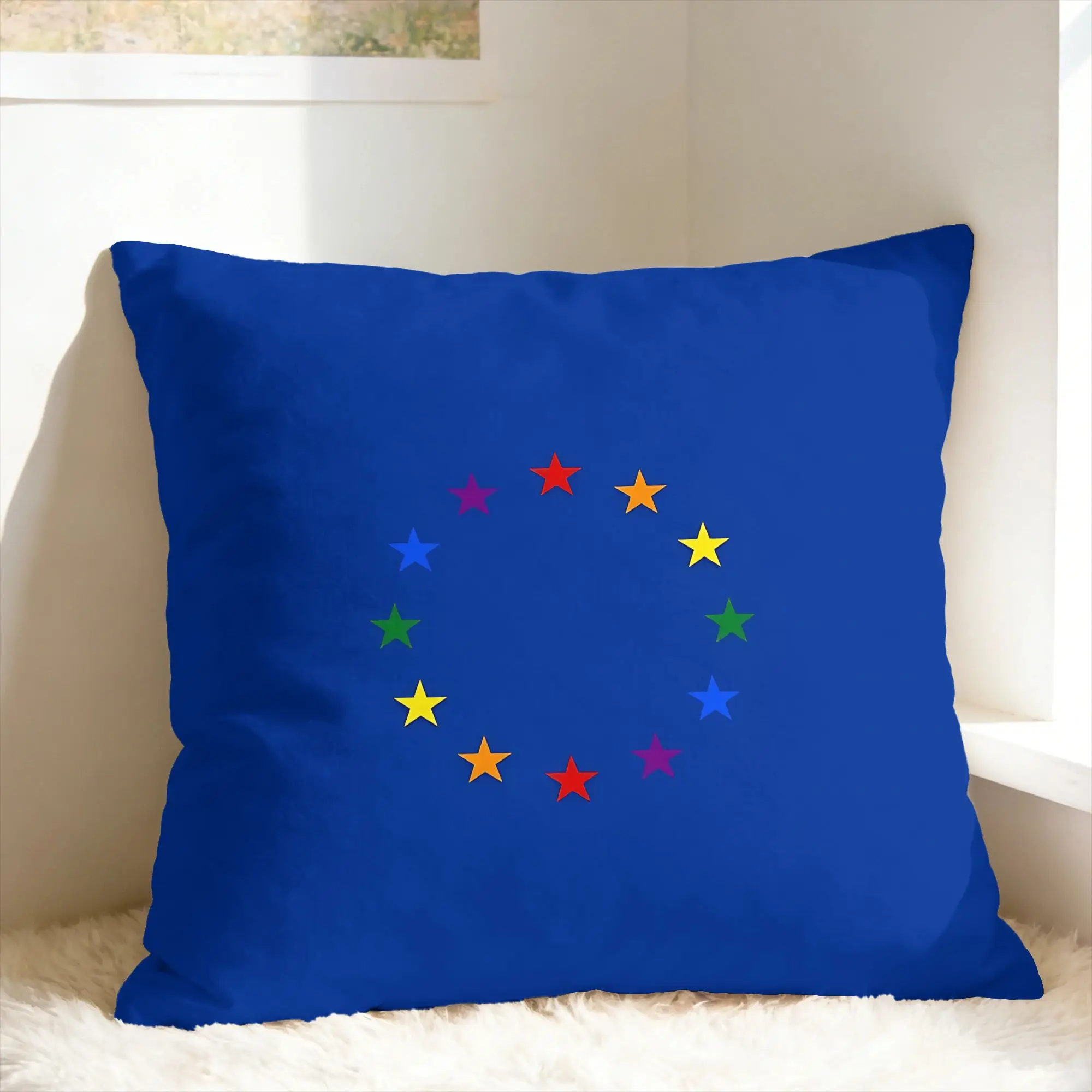 European Union Flag Star Pillow Cover  Soft Cushion Cover Fashion Pillow Case For Couch Sofa Bedroom