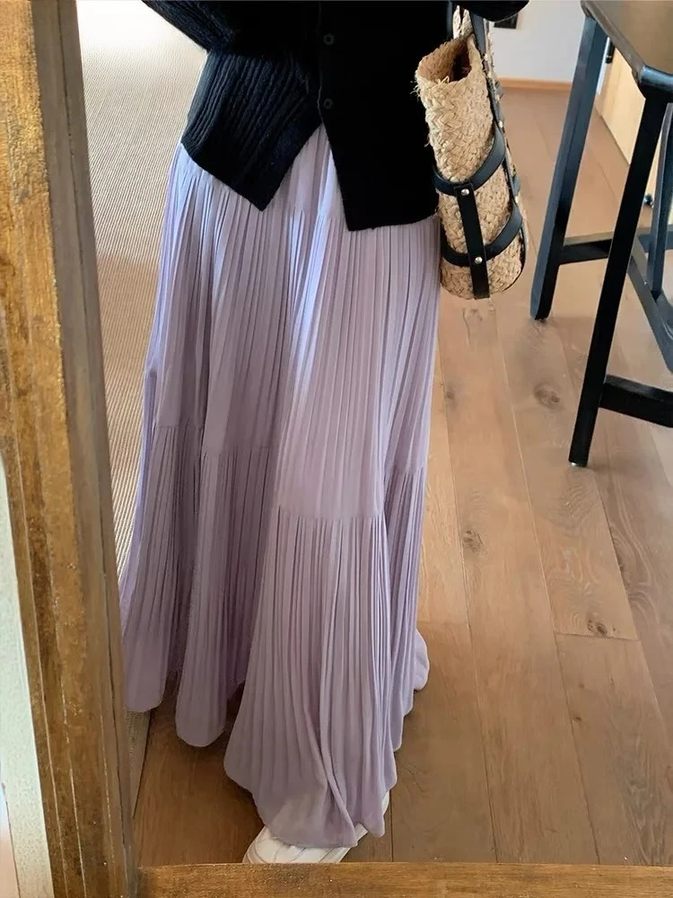 Spring Summer Korean Fashion Women Long Skirts High White Purple Chic Long Elegant Women's Skirts  All Match A Line Cake Skirtme
