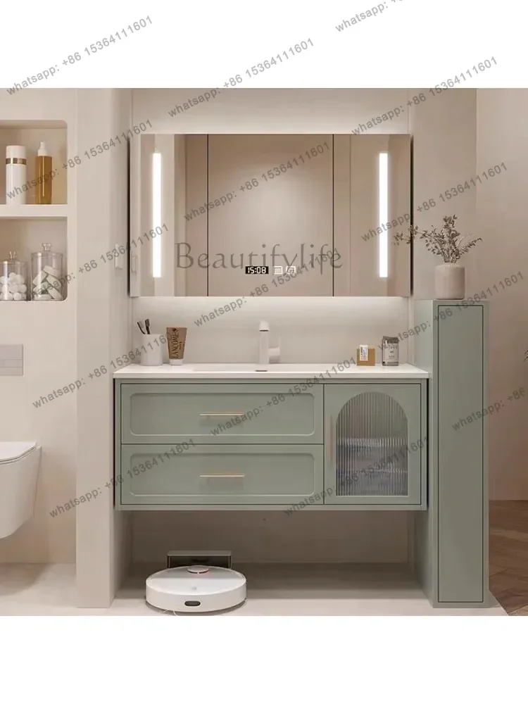 Slate Seamless Integrated Basin Wash Table Oak Bathroom Cabinet Combination French Wash Table Basin Cabinet