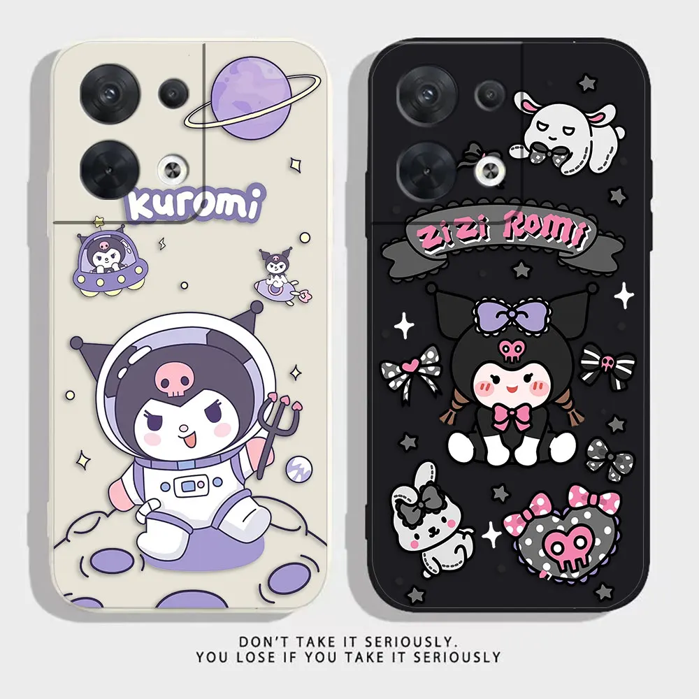 Cartoon Cute K-Kuromi Cat Phone Case For OPPO RENO 8 7 9 6 7SE 5 4 4SE 4 3 4G 5G PRO PLUS Colour Liquid Case Funda Shell Capa