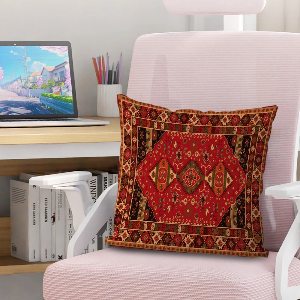 Perserteppich-Muster-Kissenbezug, Wohnzimmer-Sofa-Kissenbezug, modische dekorative Heimdekoration, 45 x 45 cm, zwei Seiten, kurzer Plüsch – Detail 2