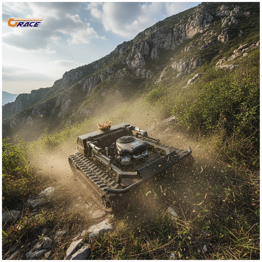 

Remote Control Tracked Mower Agricultural Equipment For Orchard Slope Muddy Terrain