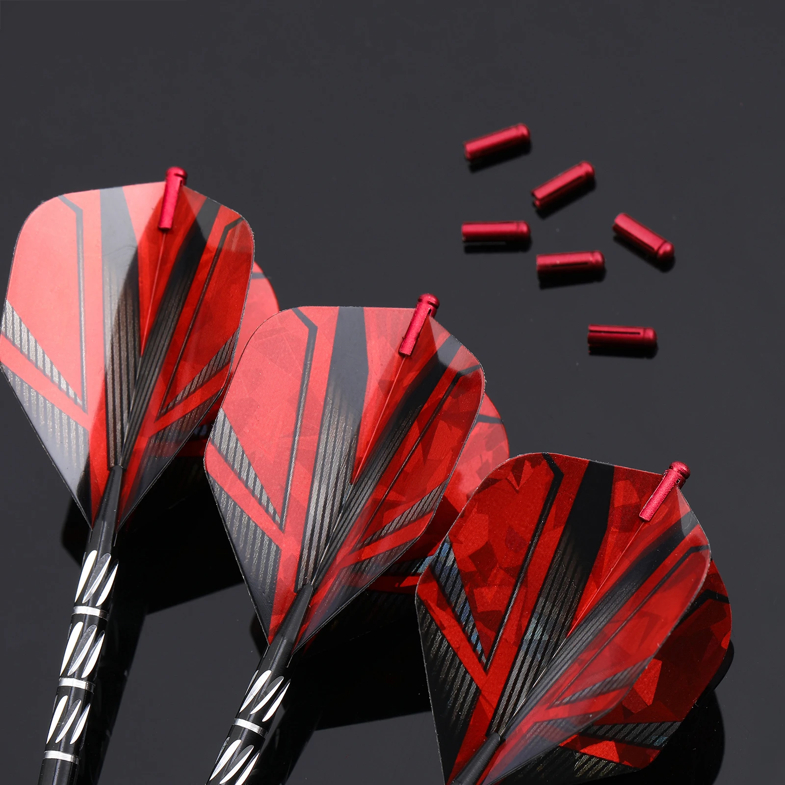 Huanqu 6 عبوات من واقيات أجنحة السهام المتينة - 4 ألوان متوفرة (فضي/أحمر/أسود/ذهبي) تحسين استقرار الطيران، مناسبة للاعبين المحترفين والمبتدئين، ملحقات السهام الأساسية