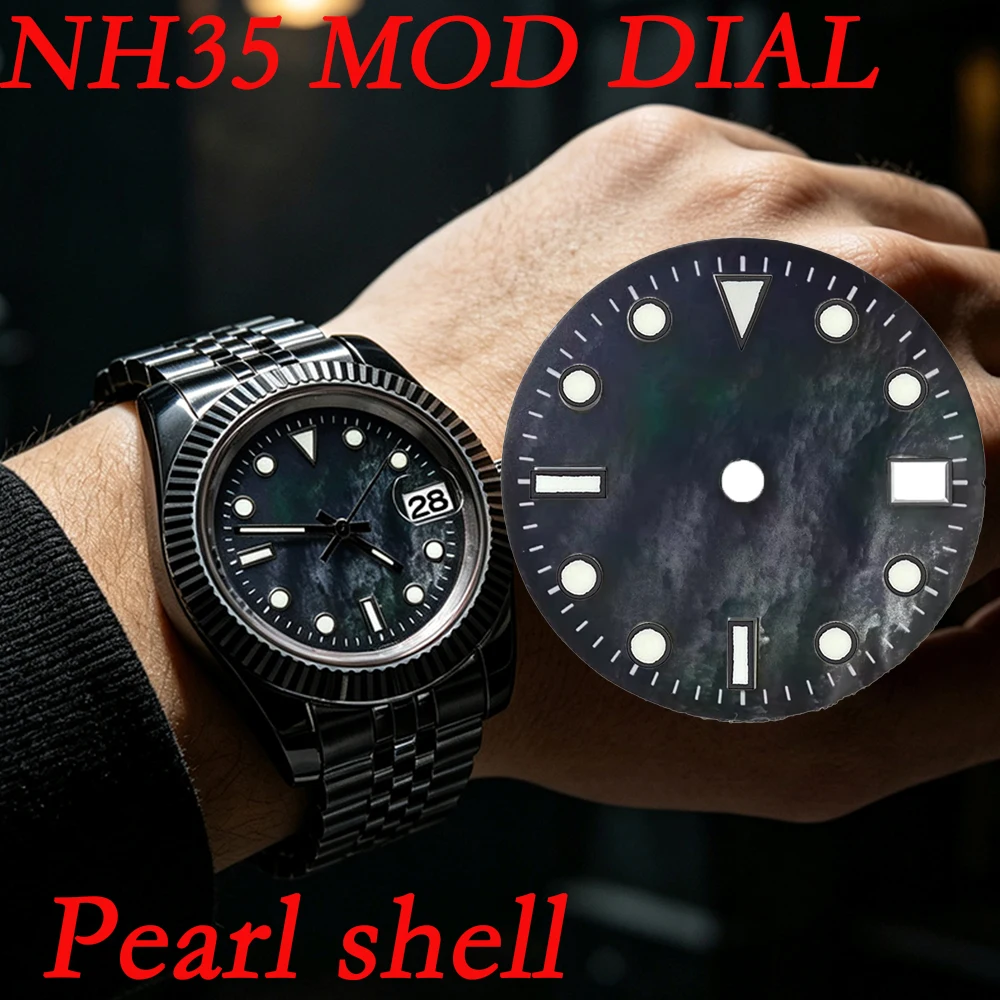 Mother of Pearl Natural Shell NH35/NH34 Dial 28.5mm Texture Exquisite Dial Watch Replacement Parts Compatible with NH35 Movement