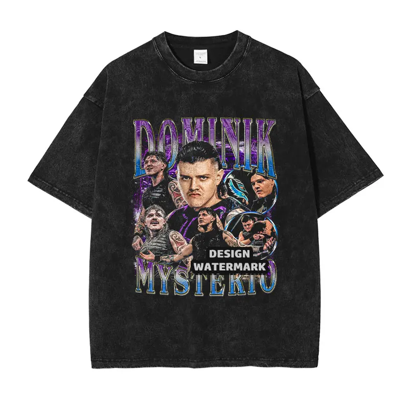 

Dominik Mysterio Tees Wrestler Vintage Wash T-shirt DTG Printing Sports Casual Short Sleeve T Shirts Tops Tees Man 100%Cotton