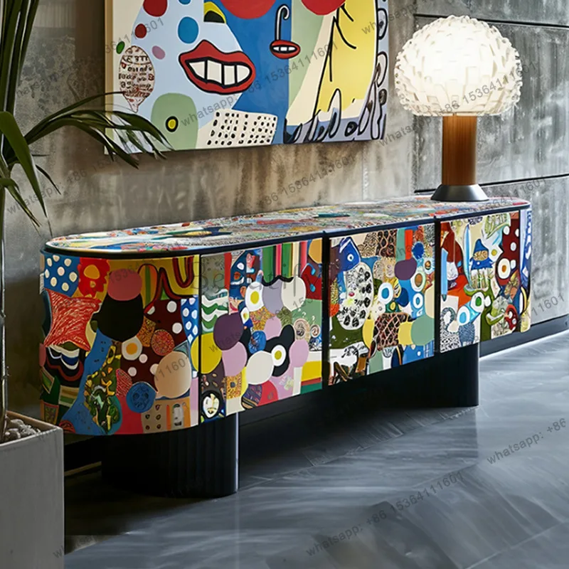 

Французский винтажный телевизионный шкаф из массива дерева, настенный, для гостиной, с художественной росписью, буфет