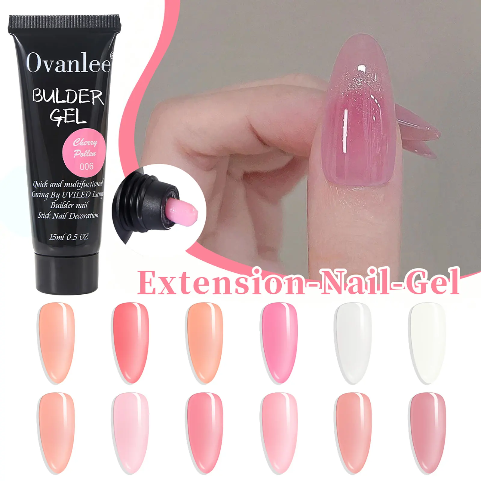 Ovanlee 6pcs/Set Crystal Extension Glue, Paper Free Holder, Quick Extension Nail Glue, Jelly Glue UV Glue, Must-Have Gift