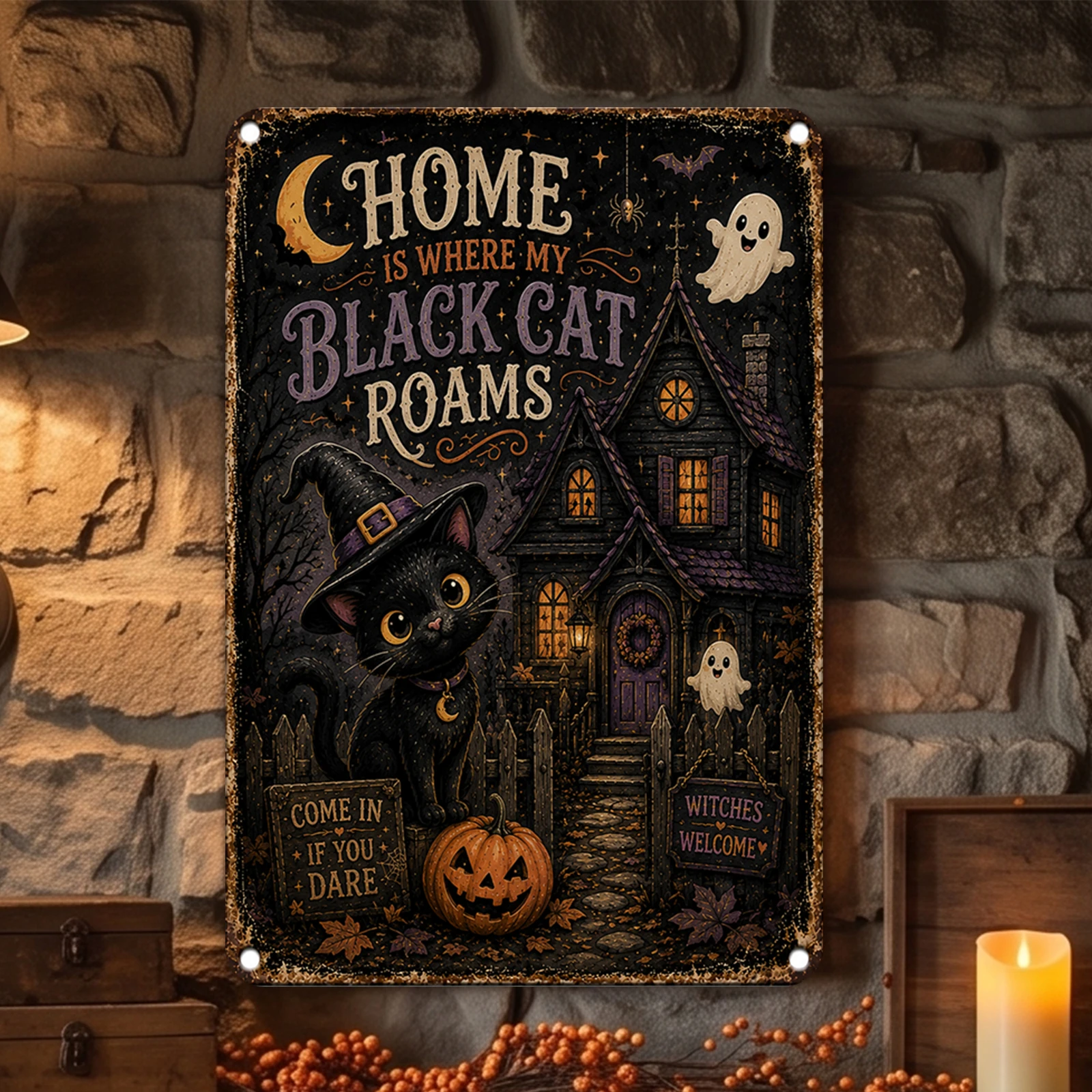 Halloween Metal 8x12 Inch Vintage Retro Wall Decor for Bar Cafe Home Restaurant Club Plaque Art Poster