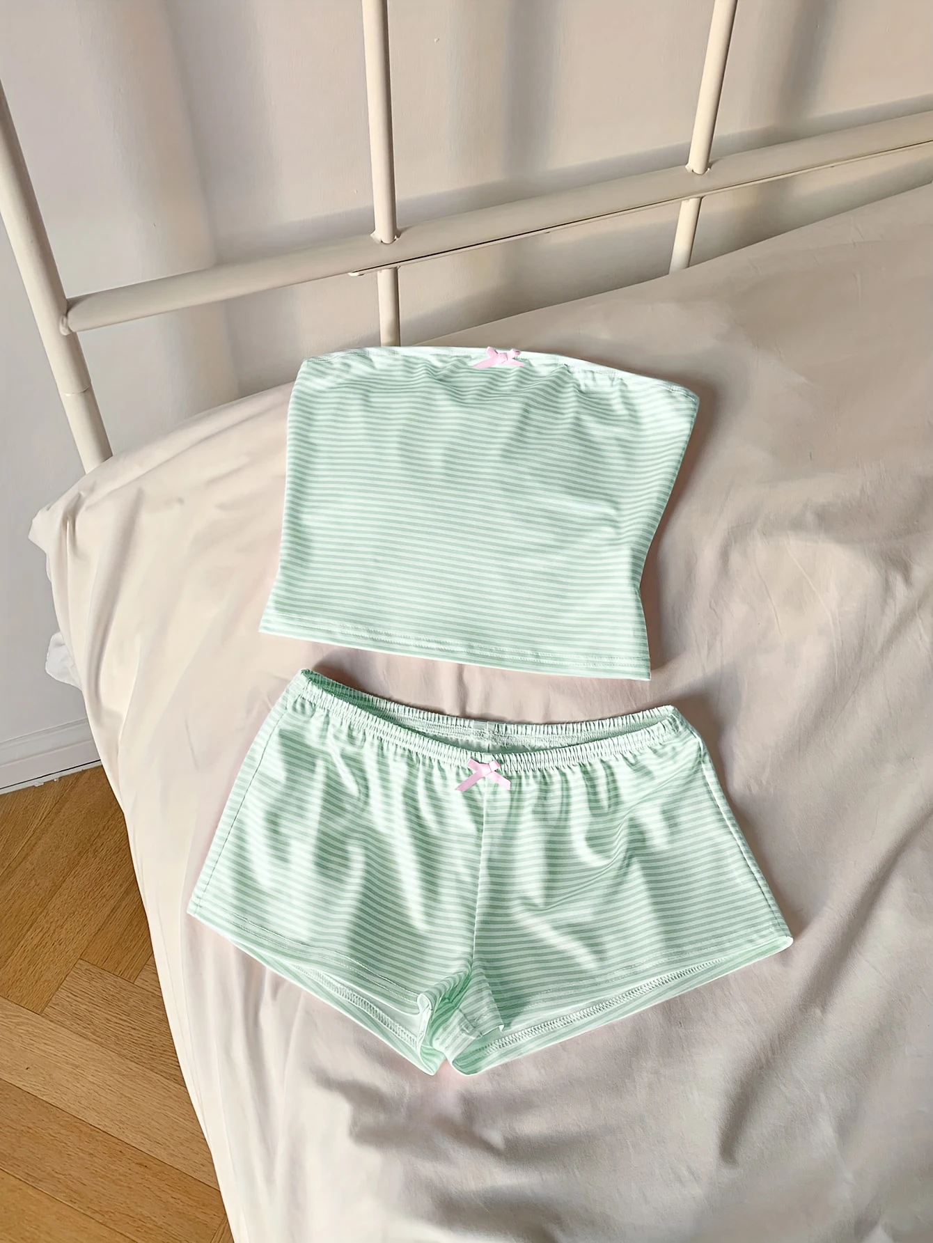 여름과 가을 신상 여성용 귀여운 캐주얼 스트라이프 도파민 여성용 파자마 바지 세트