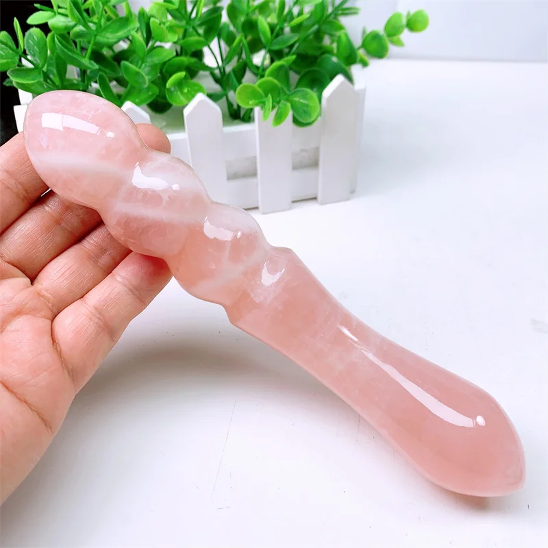 18cm Natural Pink Rose Quartz Crystal Wand Healing Crystal Gemstone Yoni Massage Stick As Gift For Women 1pcs