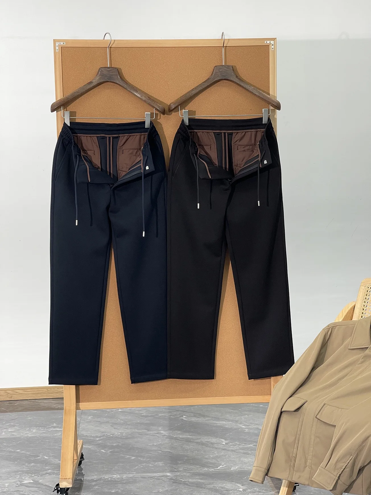 Cotton wool blend, elastic waist autumn and winter versatile loose straight casual pants