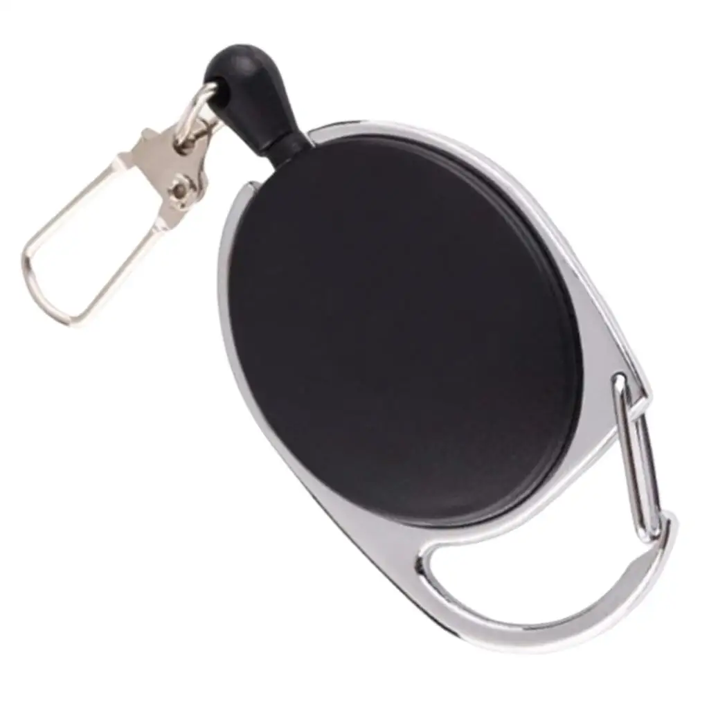 Heavy-Duty Retractable Key Chain Pull Ring Recoil Keyring with 60cm Steel Wire Rope, Black