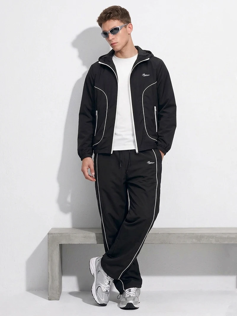 Men's Letter Print Trendy Y2K Sweatsuit 2-Piece Set Hooded Zip Up Windbreaker Jacket Coat Outwear Athletic Jogger Pants Trousers