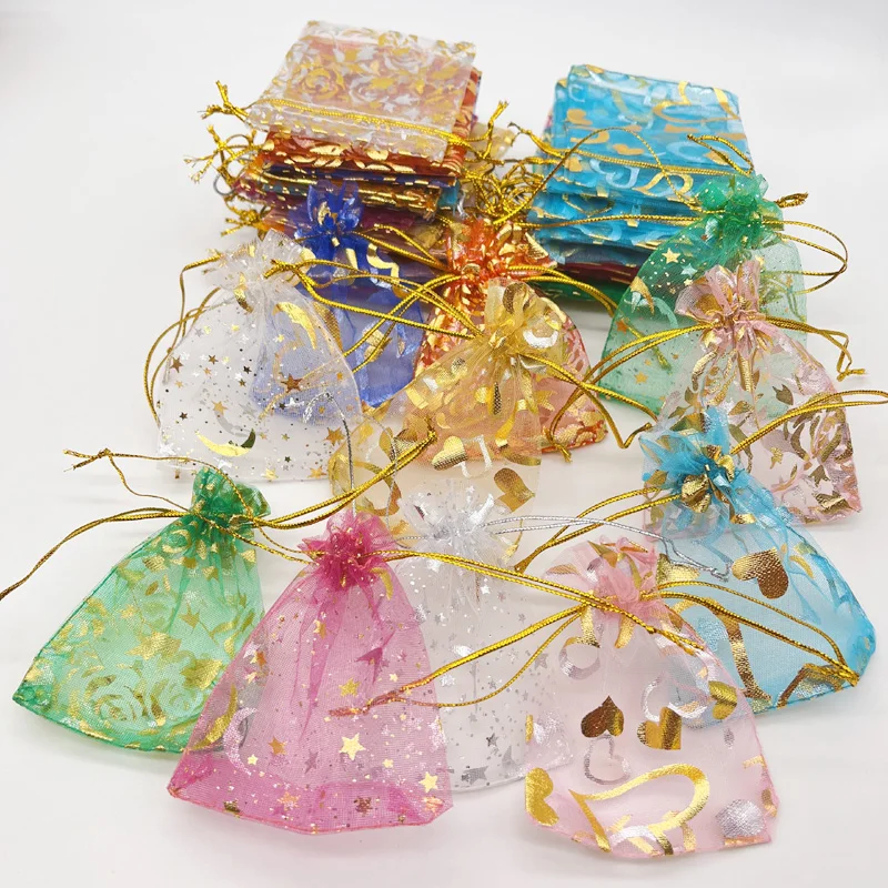 Packaging Bags with Drawstring, Organza Storage Bag for EID, Christmas, Wedding Gift, Star, Moon, Rose, Heart, Love, 1000PCs