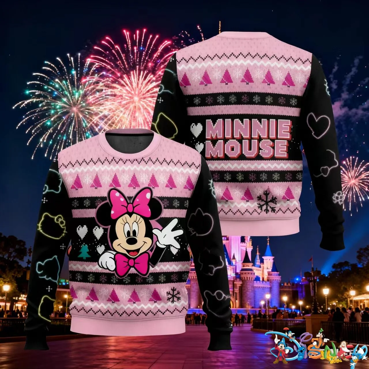 Hello Kitty Ugly Christmas Sweater 25-26 New Fun Men's and Women's Christmas Happy Couples Fashion Sweatshirt Kids Clothes Girls