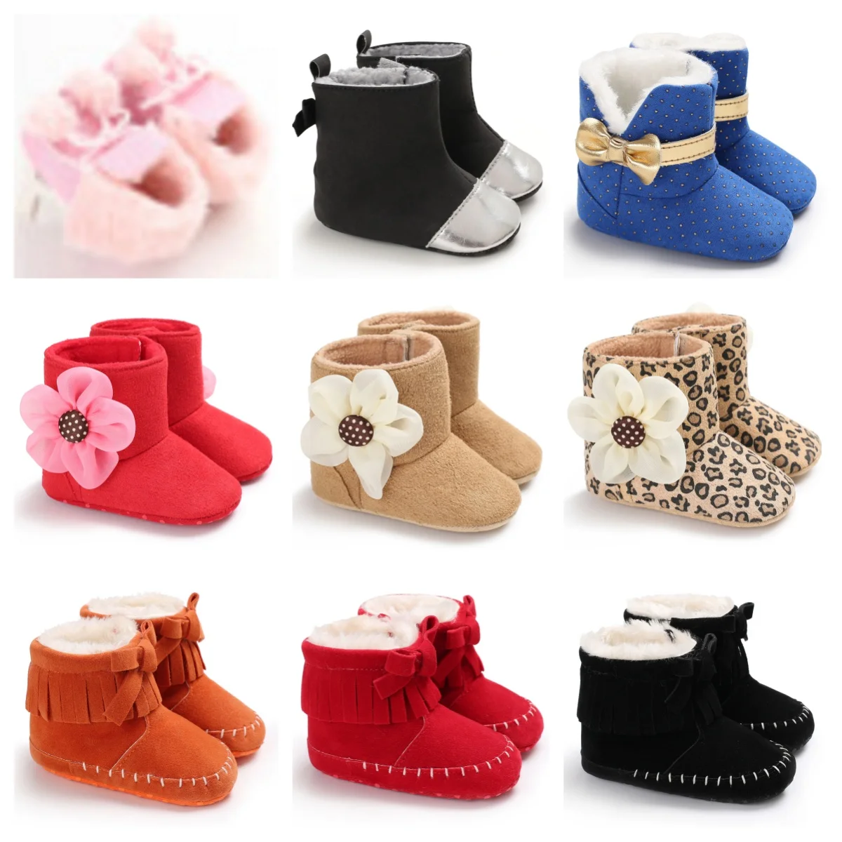 

Newborn Baby Shoes 0-7-10 Months Soft Soled Thick Cotton Shoes For Male And Female Babies 0-1 Years Old With Plush Warm Shoes