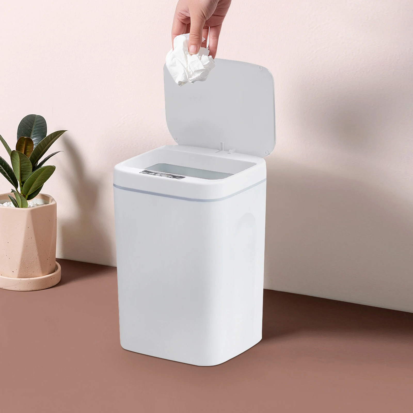 16L Automatic Intelligent Contactless Induction Trash Can (White Battery)