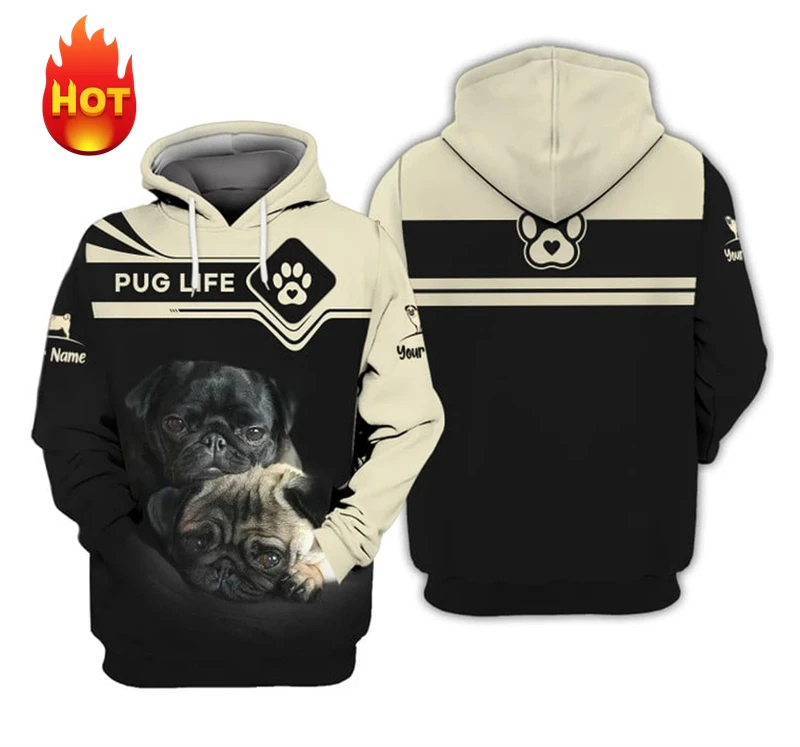 New Arrival Men Women Cute Pug Hoodies 3D Print Cute Pet Dogs Autumn SweatshirtsDaily Casual Sports Long Sleeve Pullover Clothes