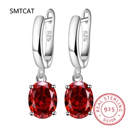 Oval Red Genuine Natural Garnet 925 Sterling Silver Drop Earring for Women Fashion Statement Gemstone Jewelry Brincos de Prata