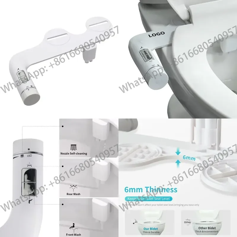 Custom logo Dual Nozzle Self-cleaning Sprayer Key Button Non Electric Toilet Seat Bidet Attachment Women Wash Bidet Toilet