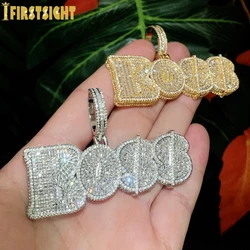 2023 New Hip Hop Rectangle CZ Letters B Pendant Necklace Iced Out Bling Prong Setting Zircon Charm Men's Women Jewelry