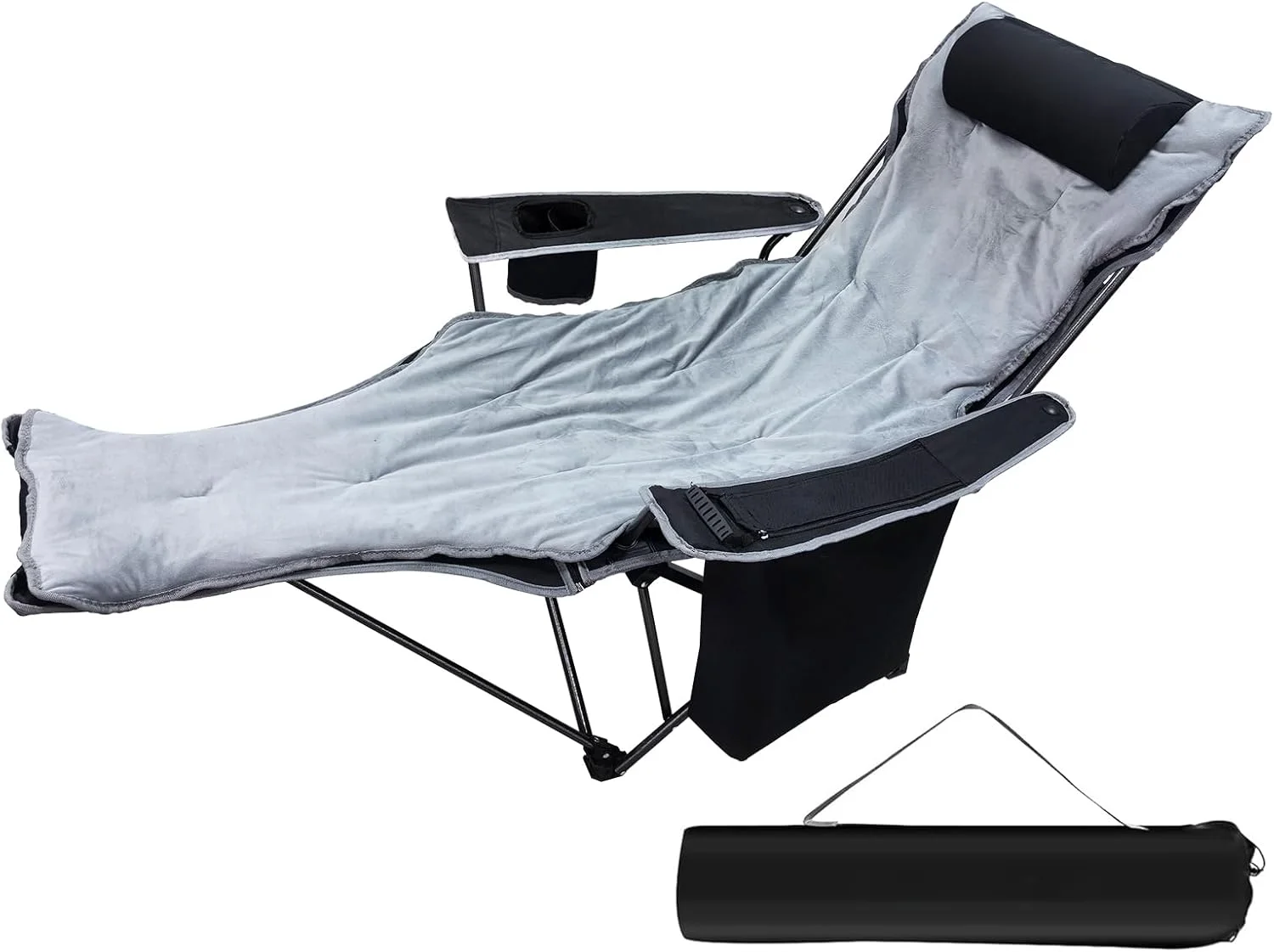 

Reclining Camping Chair 4 Position with Foot Rest Comfortable for Adults 265Ibs Folding Lounger Mesh Beach with Cooler Bag