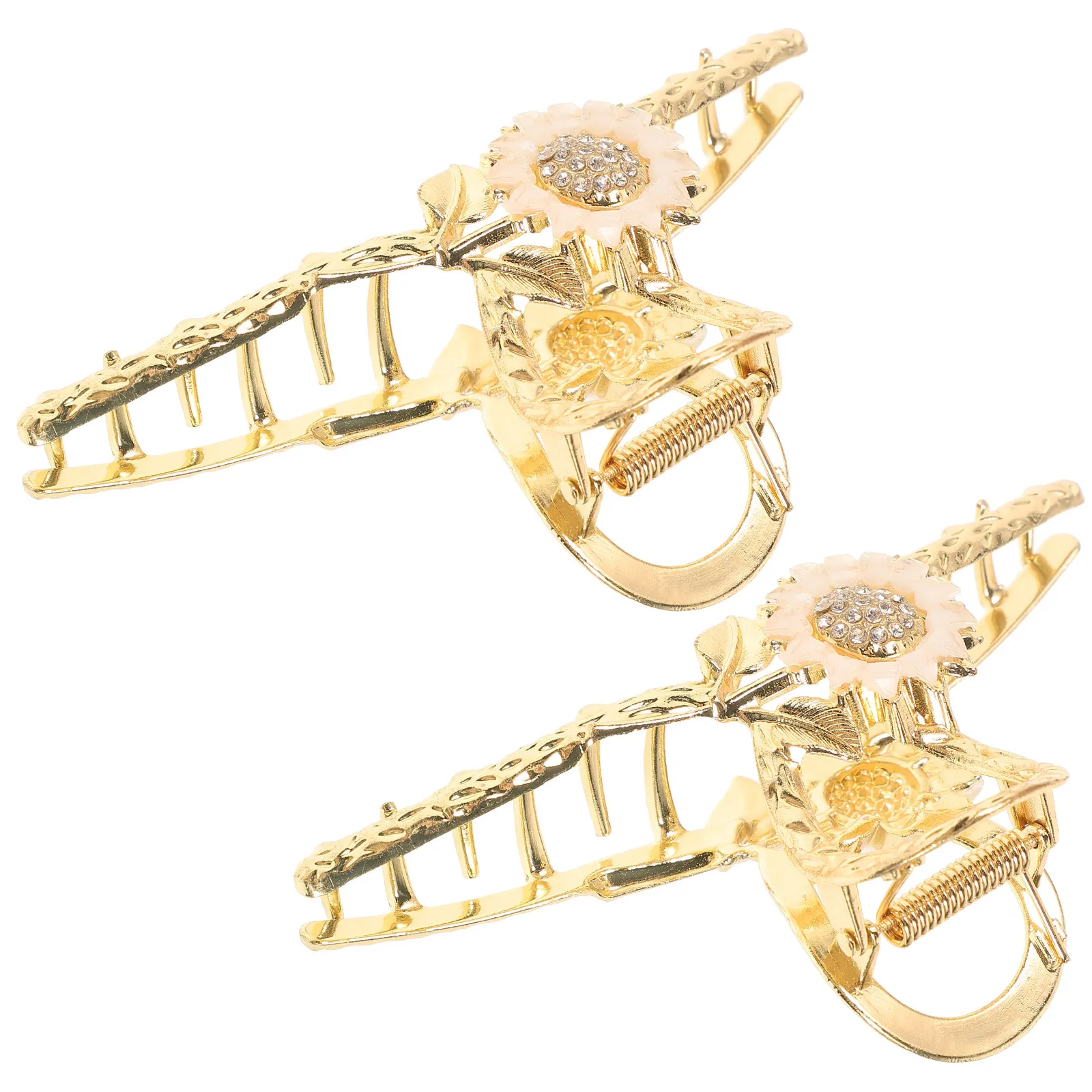2Pcs Delicate Sunflower Water Crystal Hair Claw Clips Alloy Metal Nonslip Jaw Clips for Women Girls Styling Accessory Elegant