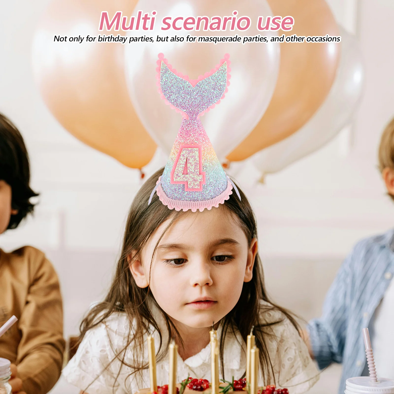 

Mermaid Birthday Hat Rainbow Color Gradient Kids Party Accessory Glitter Decorative Tail Compact Adorable Child Cap