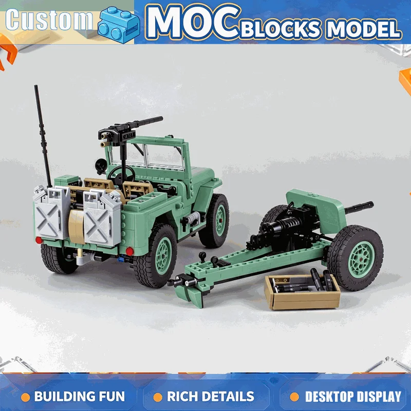 1202PCS Vintage Green Utility Vehicle Trailer Building Blocks DIY Assembly Model Off Road Creative Construction Collection Gift